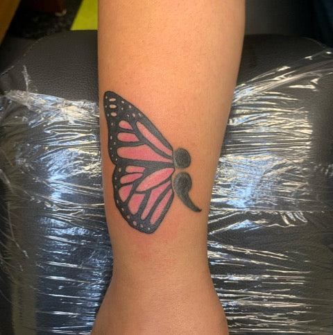 Semicolon Butterfly Tattoo