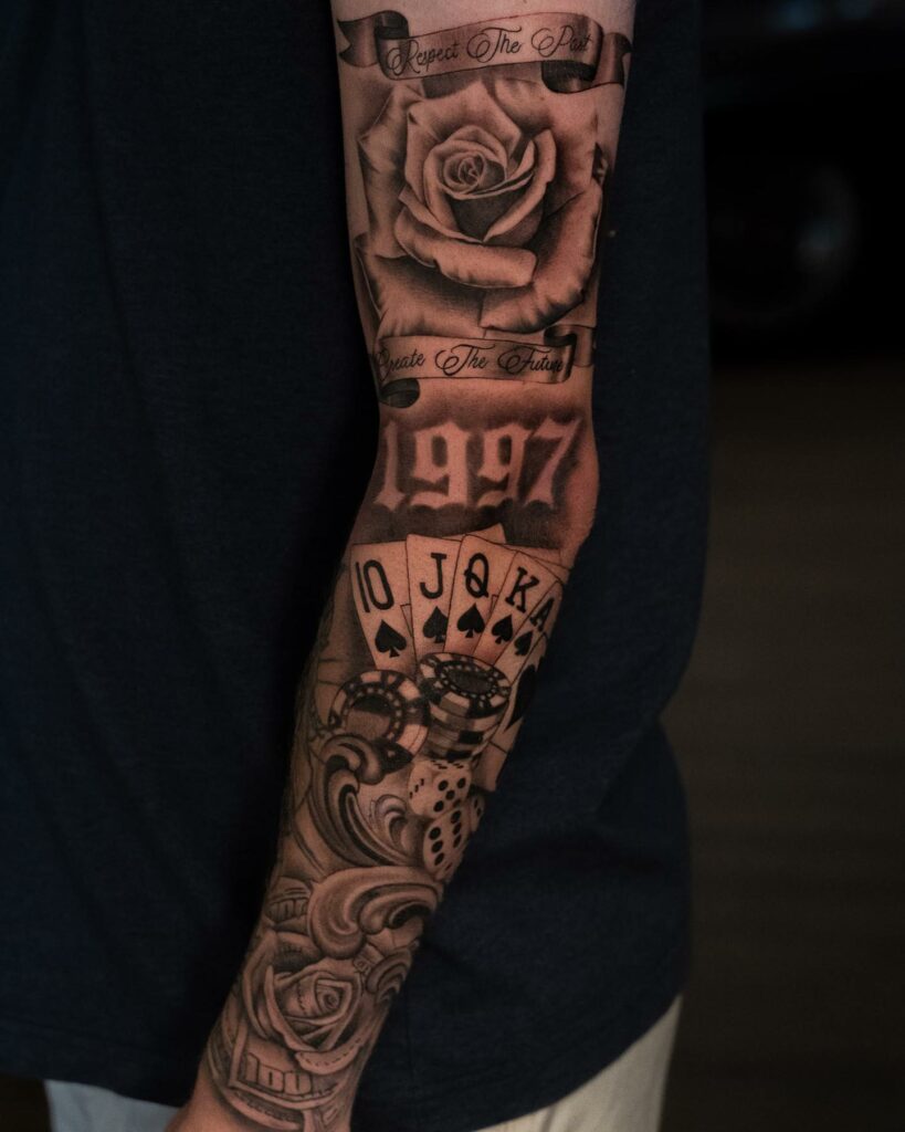A Spectacular Sleeve Of Gambling Tattoos