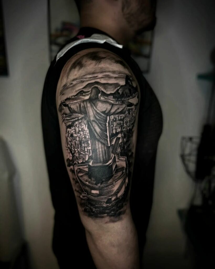 Black And Grey Christ The Redeemer Tattoo
