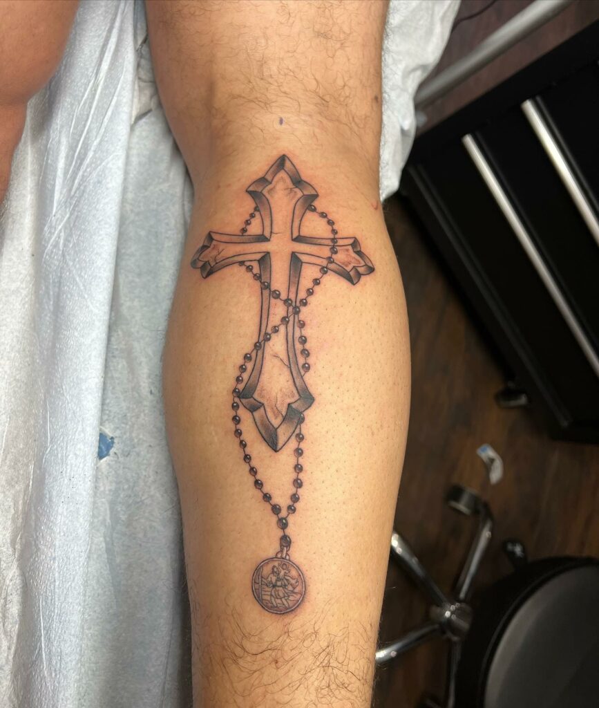 Cross Tattoo On Leg