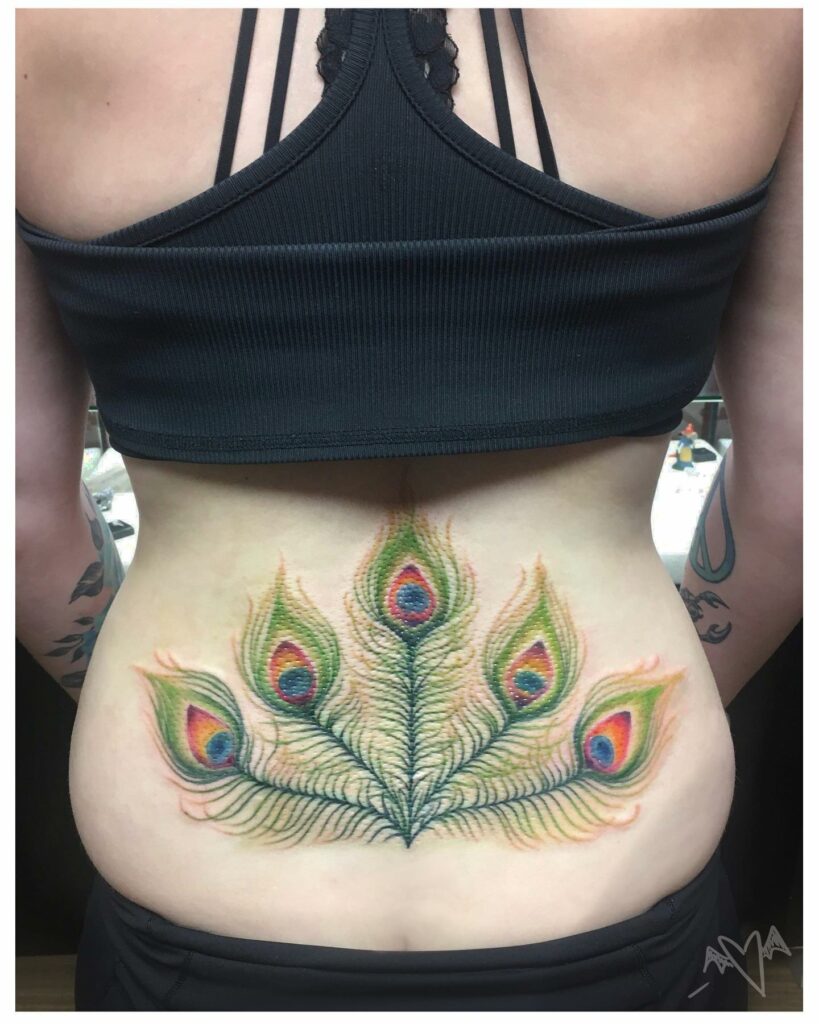 Peacock Feather Lower Back Tattoo