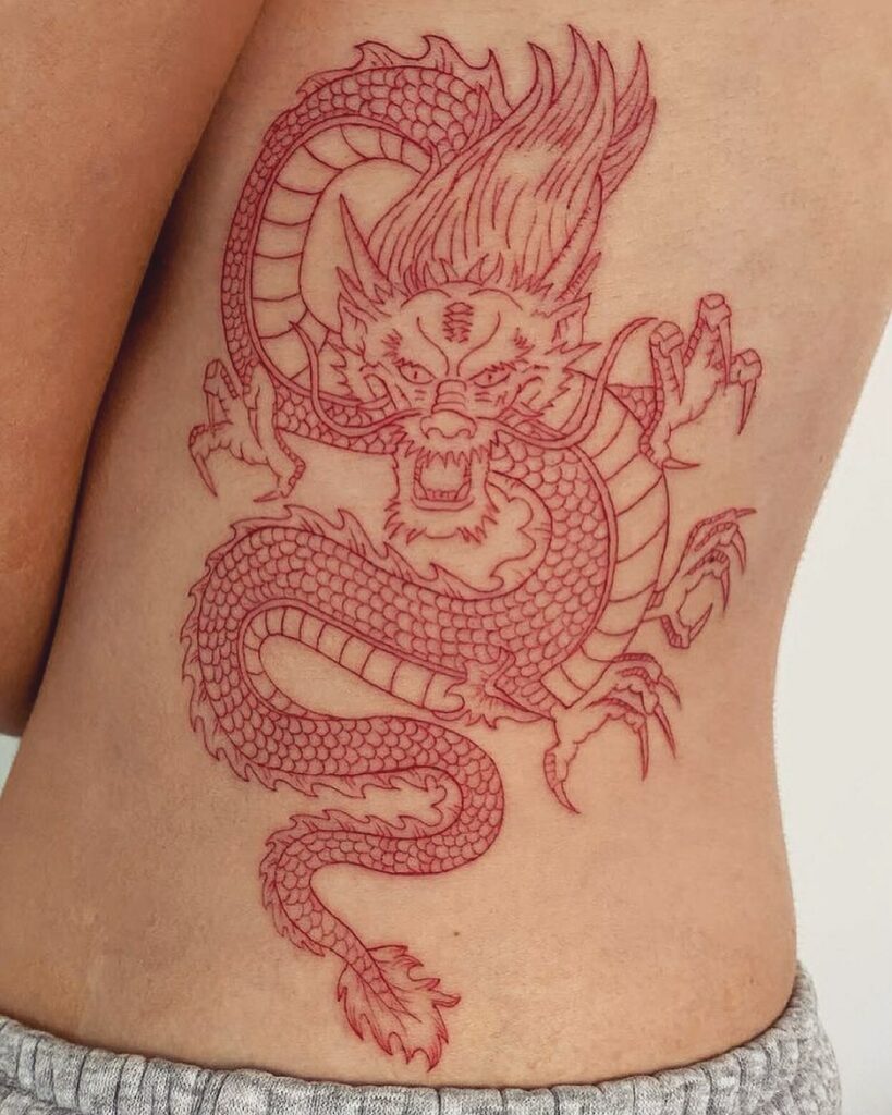 Red Dragon Rib Tattoo