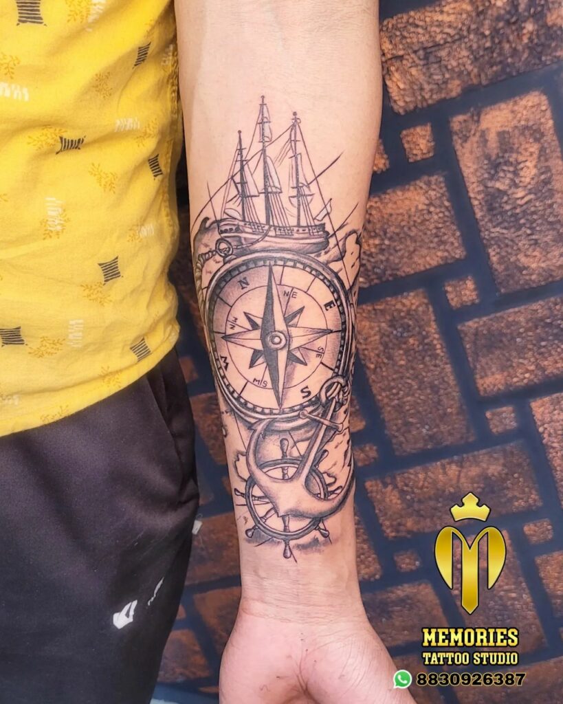 Ship Wheel Clock Tattoo