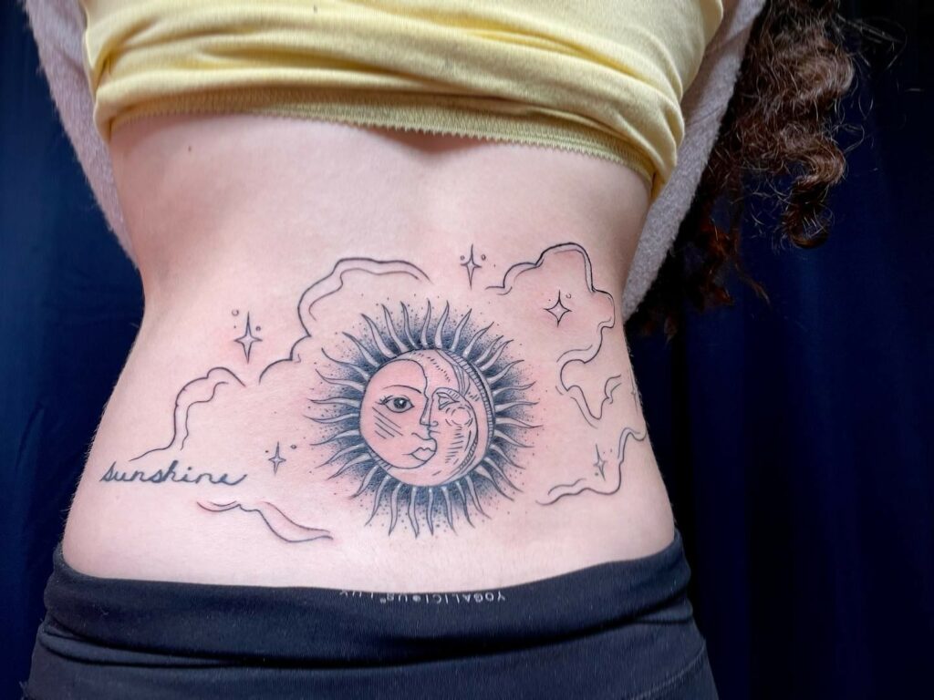 Sun And Moon Lower Back Tattoo