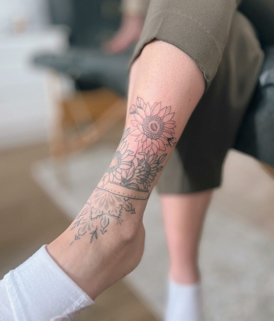Sunflower Leg Tattoo