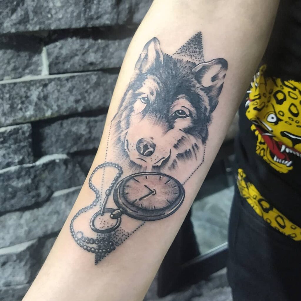 Wolf Clock Tattoo