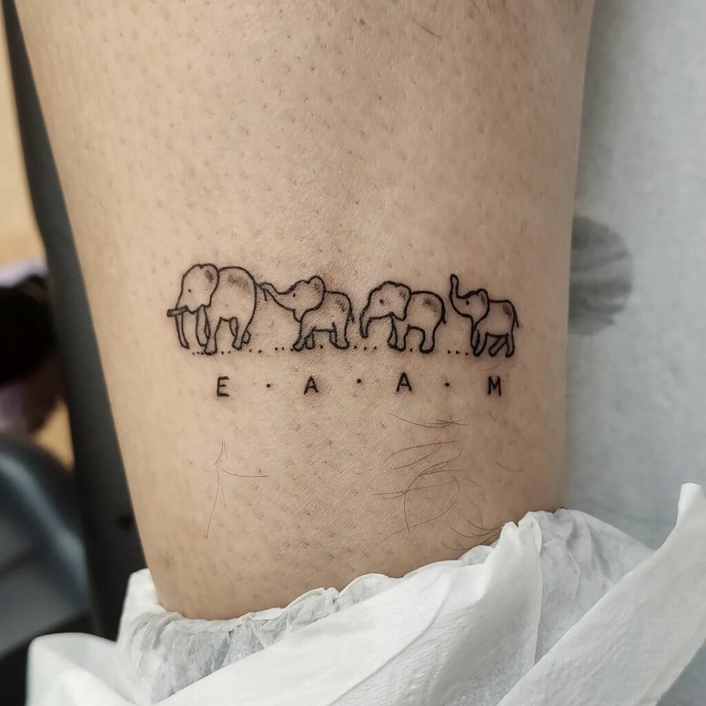 Symbolic Elephant Family: Meaningful Mother of 3 Tattoo Design