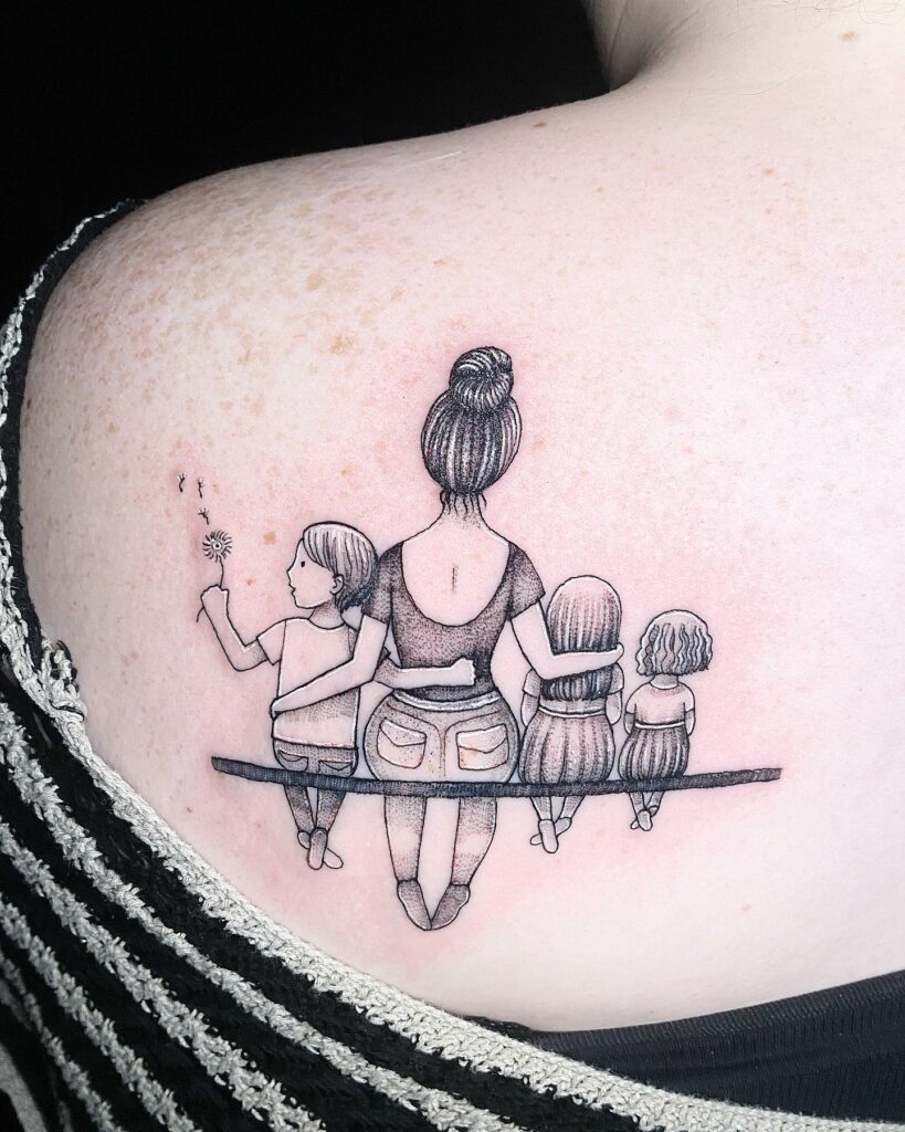 Beautiful Mom of Three Tattoo: Capturing the Close Bond and Love with a Heartfelt Design
