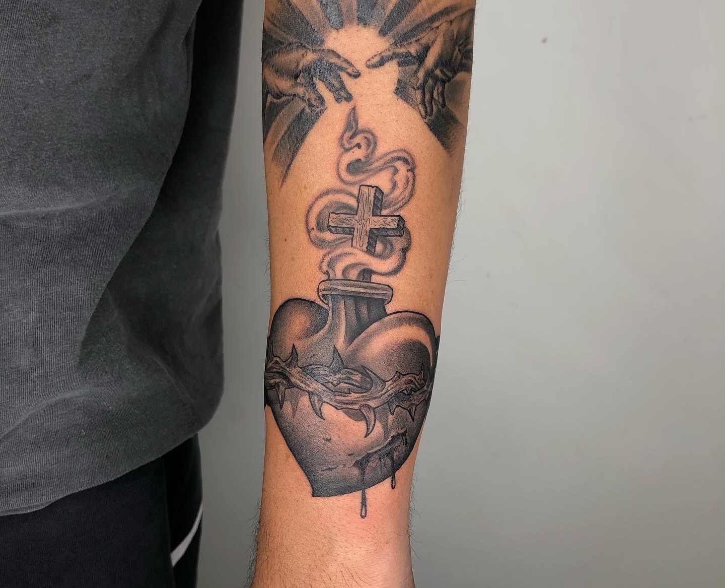 Awesome Sacred Heart Tattoo On Hand
