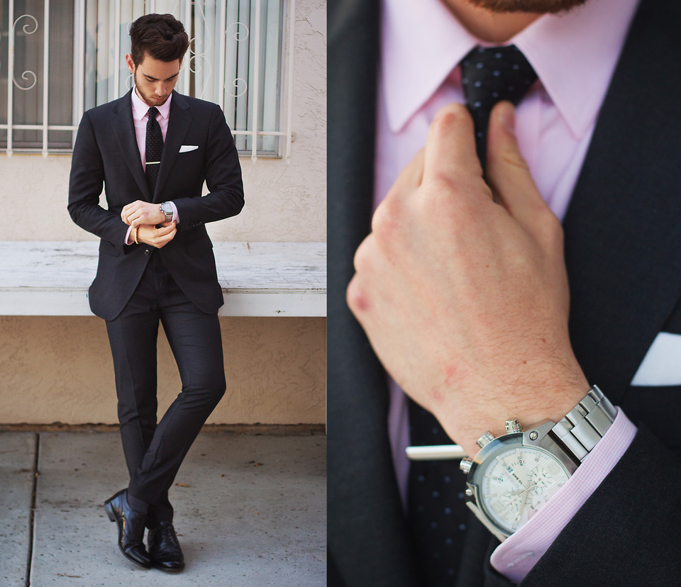 Black Suit and Pink Shirt