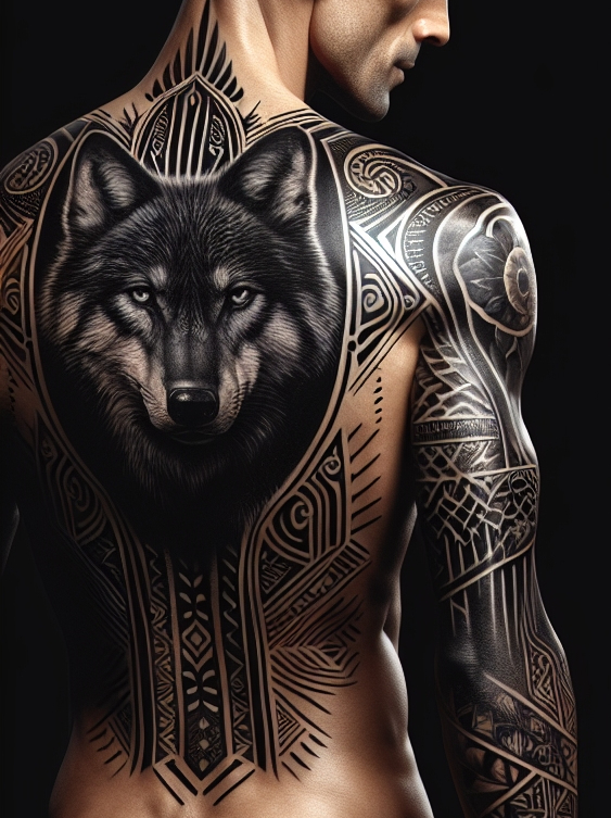 Wild Guardian: A Bold Tribal Wolf Tattoo