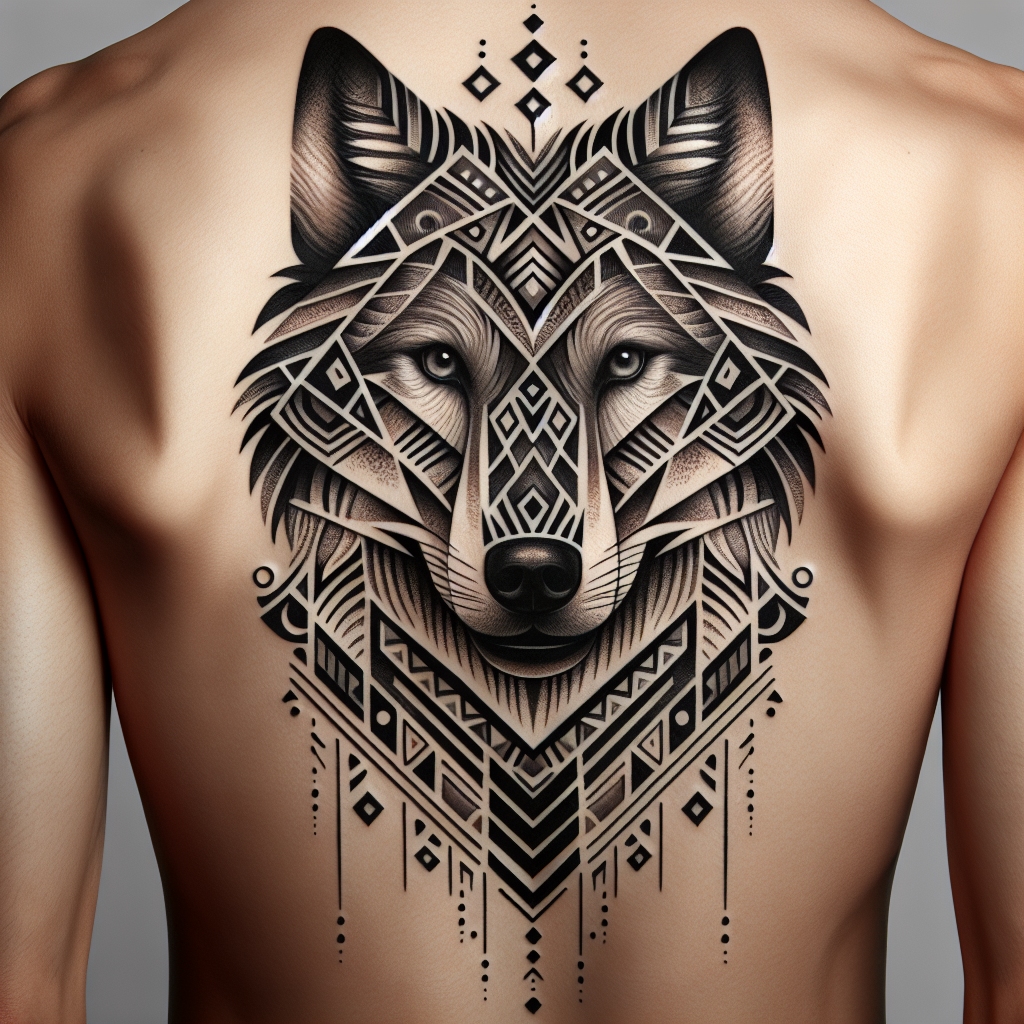Geometric Power: Tribal Wolf Tattoo