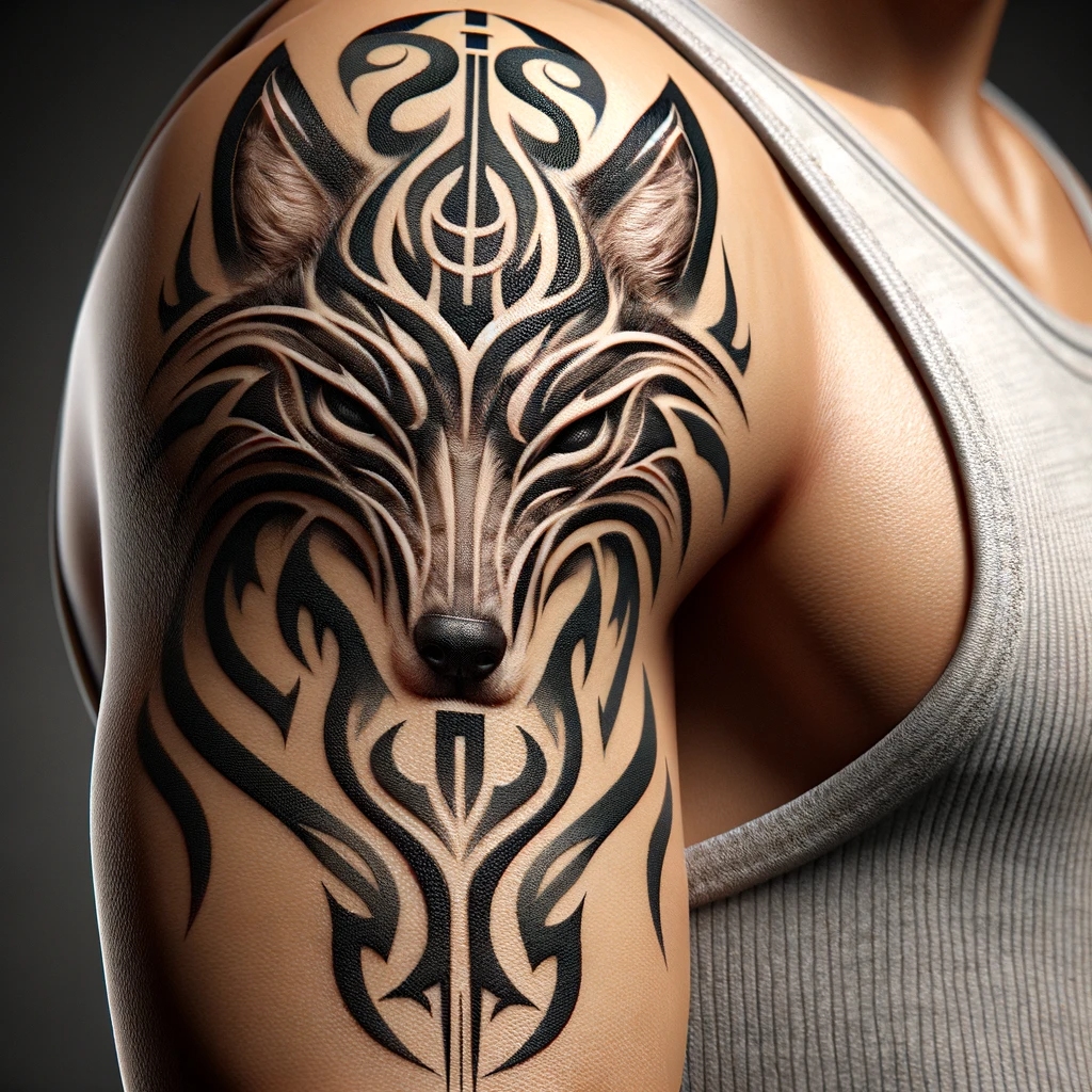 The Wild Within: A Striking Tribal Wolf Tattoo